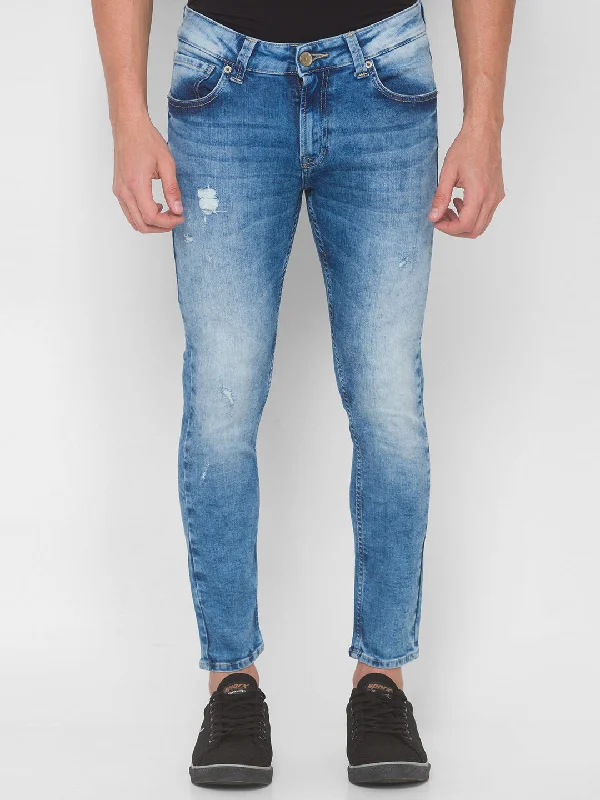 Fringed Jeans for Western -Spykar Men Mid Blue Solid Slim Mid-Rise Jeans (Kano)