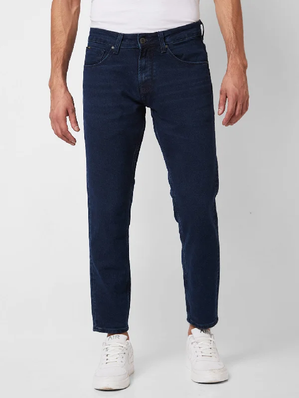 Mom Jeans for Vintage Appeal -Spykar Mid Rise Slim Fit Blue Jeans For Men