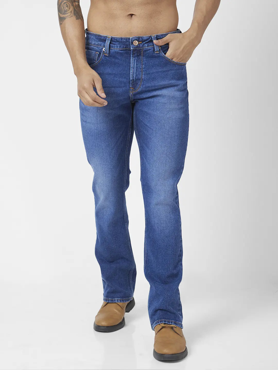 Weekend Jeans for Lazy -Spykar Men Mid Blue Cotton Stretch Comfort Fit Regular Length Clean Look Mid Rise Jeans (Rafter)