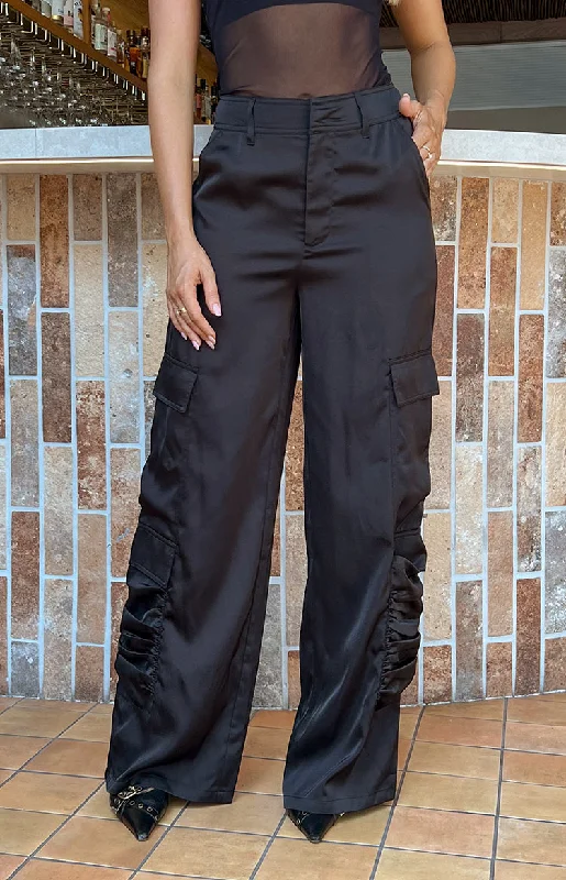 Waterproof hiking pants for rainy trail conditions -Satin Sapphire Black Cargo Pants