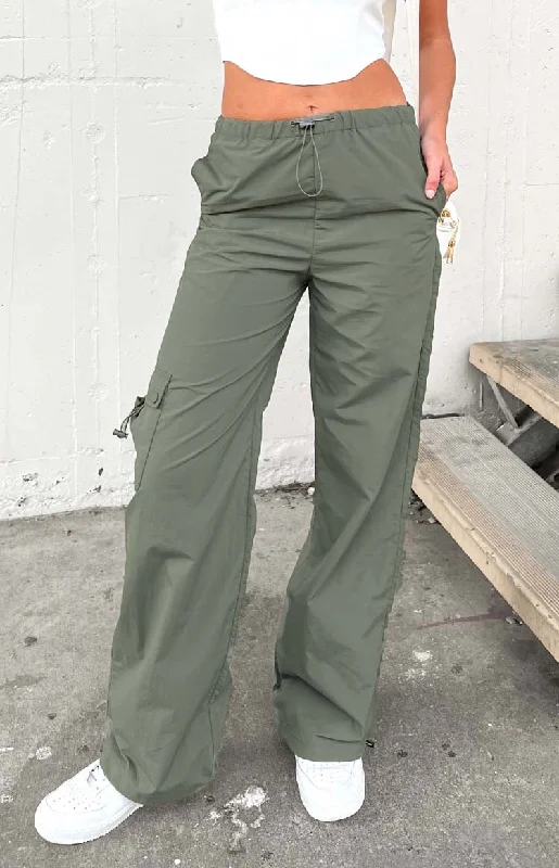 Vintage high-waisted pants for nostalgic wardrobe charm -Bronx Khaki Drawcord Cargo Pants