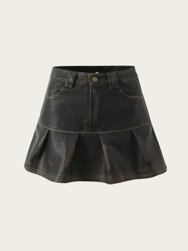 Ruffled skirts for feminine playful charm -Renna Vintage Faux Leather Skirt