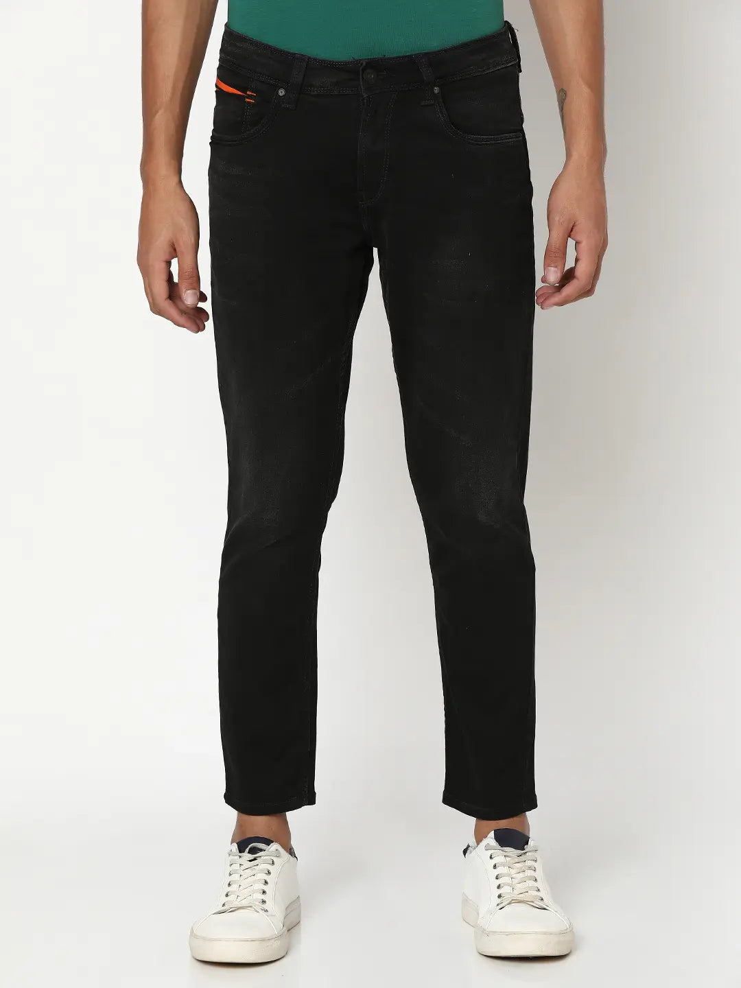 Studded Jeans for Punk -Spykar Men Black Cotton Slim Fit Tapered Length Clean Look Mid Rise Stretchable Jeans (Kano)