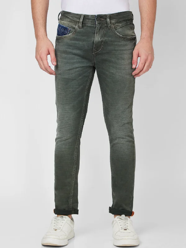 Holiday Jeans for Festive -Spykar Low Rise Slim Fit Green Jeans For Men