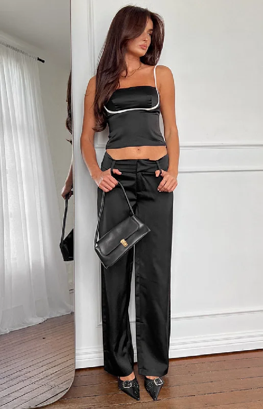 Elegant satin pants for formal dinner attire -Maeve Black Satin Pants