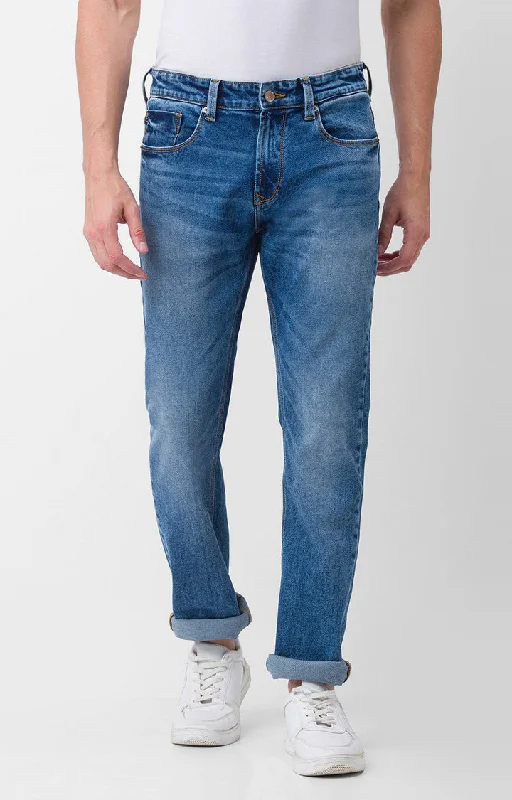 Denim Jeans for Durability -Spykar Mid Blue Cotton Comfort Fit Straight Length Jeans For Men (Ricardo)