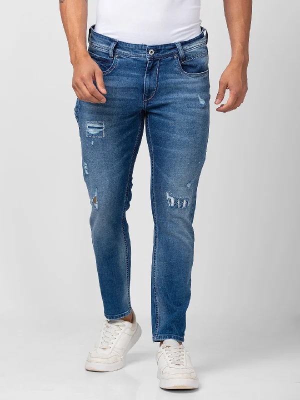 High-end Jeans for Exclusivity -Spykar Men Mid Blue Cotton Slim Fit Tapered Length Jeans (Kano)