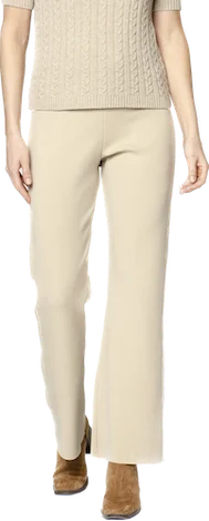 Bold patterned pants for standout fashion statements -Domenique Milano-Knit Boot Leg Pants; Warm Beige