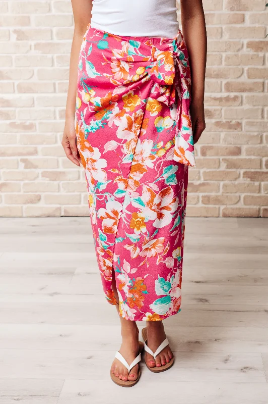 Trendy midi skirts for modern fashionistas -Take Me Outside Wrap Around Skirt in Magenta