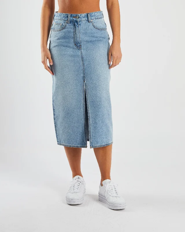 Stretch denim skirts for comfy wear -Daria Denim Skirt Stone Blue