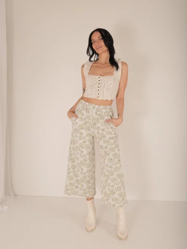 Vintage denim pants for timeless rugged style -Lyra Flower Jacquard Pants