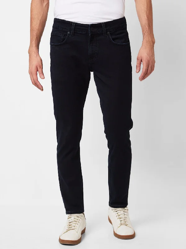 Straight Jeans for Classic Style -Spykar Mid Rise Slim Fit Black Jeans For Men