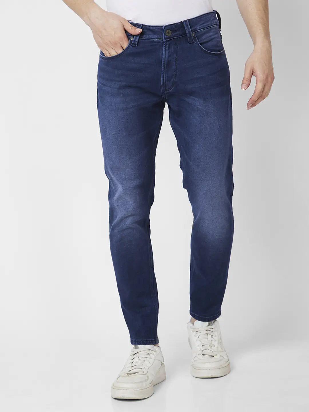 Fishing Jeans for Water -Spykar Men Dark Blue Cotton Stretch Slim Fit Tapered Length Clean Look Mid Rise Jeans (Kano)