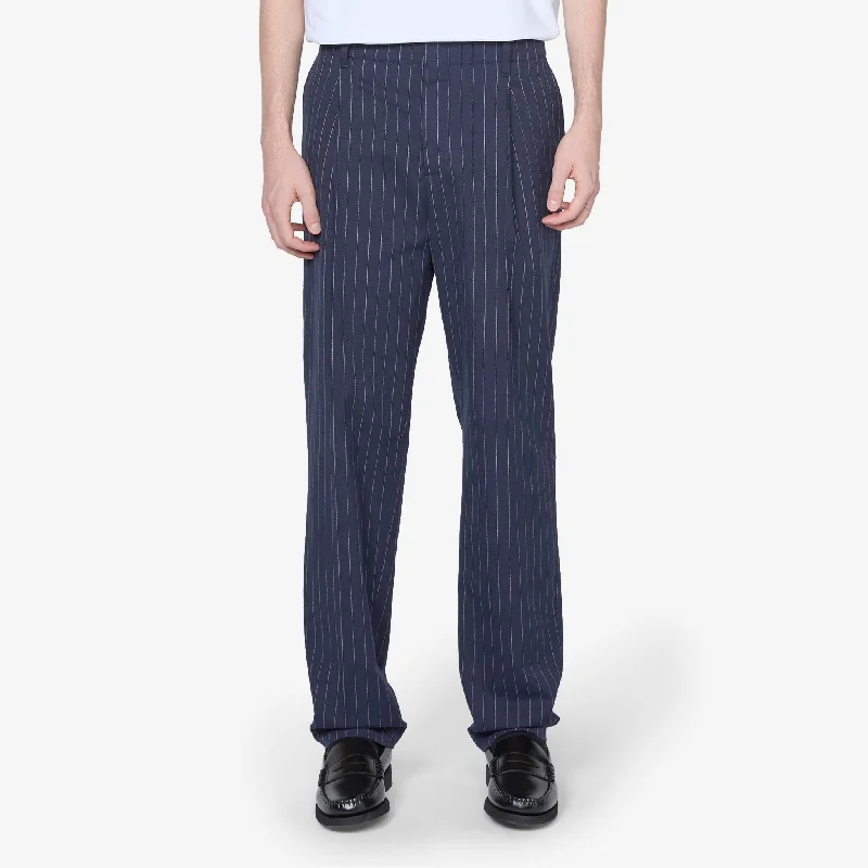 Bold patterned pants for standout fashion statements -Tailored Pleated Pant Navy Stripes