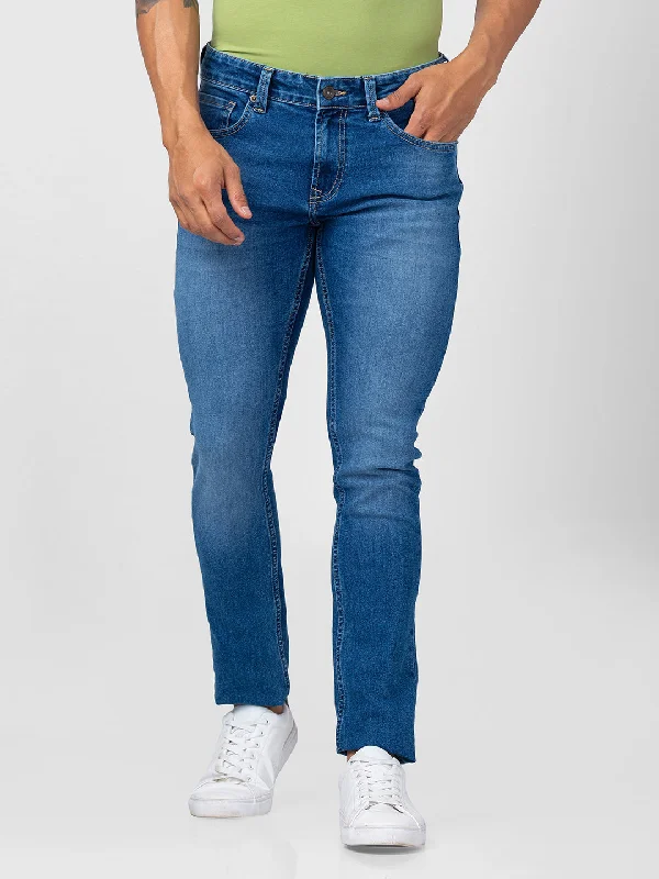 Wedding Jeans for Casual -Spykar Men Mid Blue Cotton Slim Fit Narrow Length Jeans (Skinny)