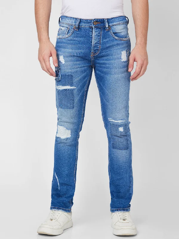 Dance Jeans for Movement -Spykar Mid Rise Tapered Fit Blue Jeans For Men