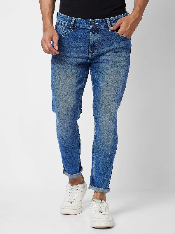 Bermuda Shorts Jeans for Modesty -Spykar Mid Rise Tapered Fit Blue Jeans For Men