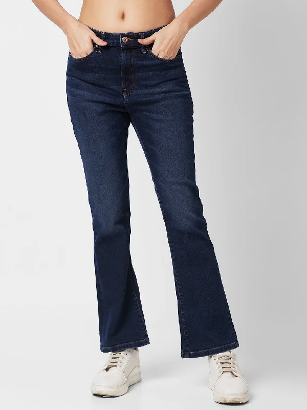 Distressed Jeans for Edgy Style -Spykar Women Mid-Rise Bootcut Light Fade Stretchable Jeans