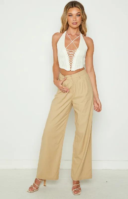 Luxury silk pants for glamorous evening wear -Summer Days Beige Linen Blend Pants