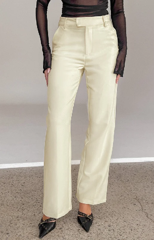 Lightweight culottes pants for summer fashion flair -Cabo Cream Straight Leg High Waisted Tailored Pant