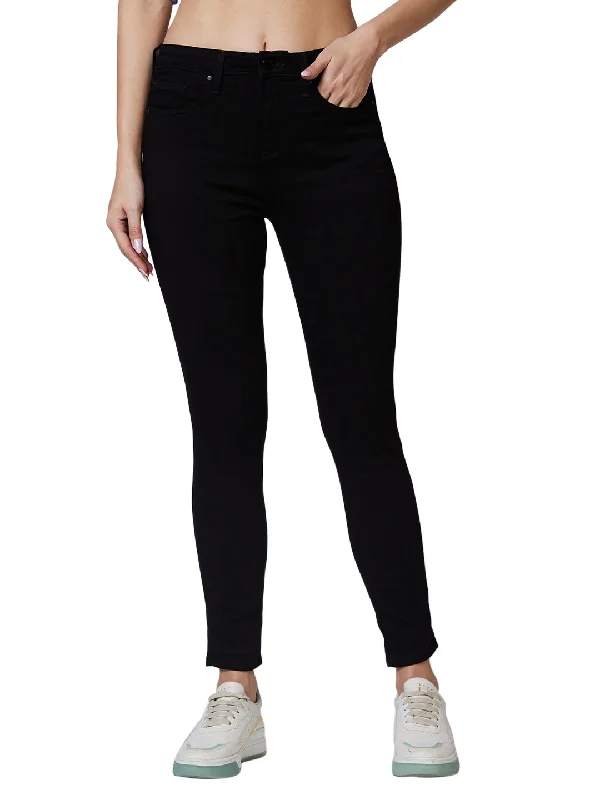 Stretch Jeans for Flexibility -Spykar High Rise  Super Slim Fit Black Jeans For Women