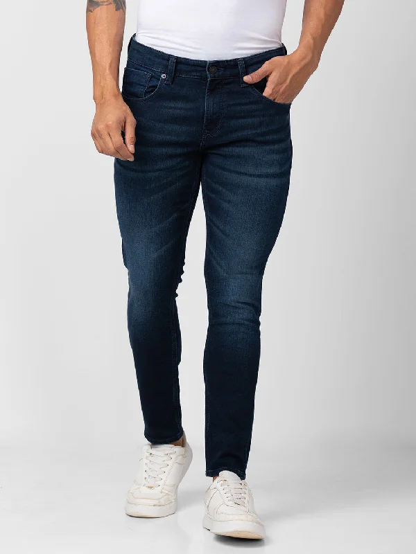 Shorts Jeans for Hot Days -Spykar Men Dark Blue Cotton Stretch Slim Fit Tapered Length Jeans (Kano)