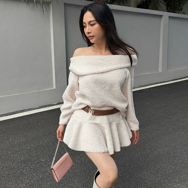 Affordable skirts for simple daily outfits -Ellyson Wool Off-Shoulder Skirt Set