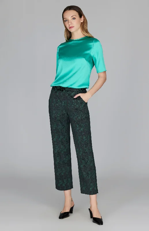 Stylish cropped pants for warm season trends -Swirl Jacquard Straight Leg Pant w/ Back Zip