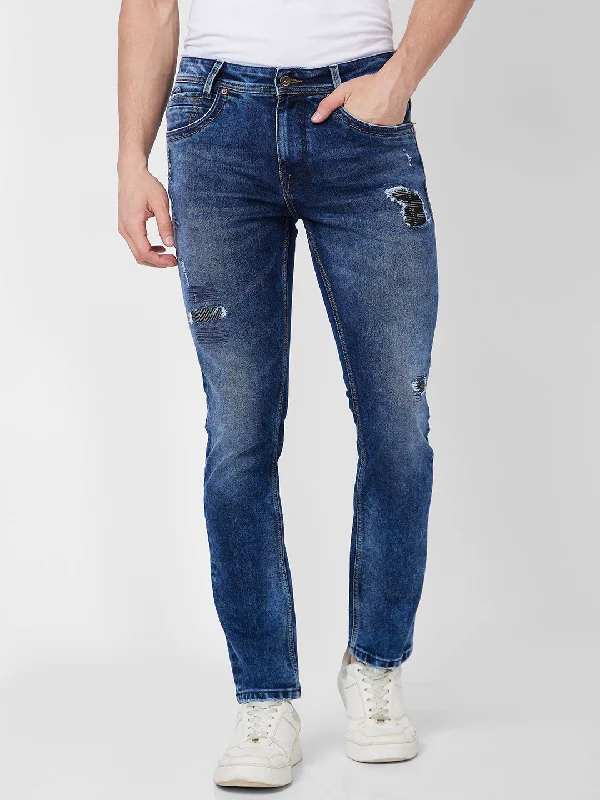 Work Jeans for Tough Jobs -Spykar Mid Rise Regular Fit Blue Jeans For Men