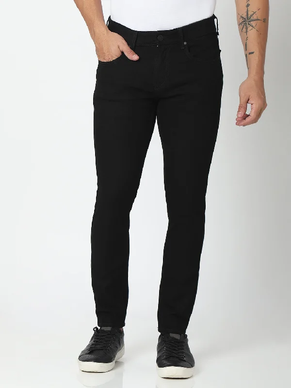 Birthday Jeans for Celebration -Spykar Black Cotton Slim Fit Tapered Length Jeans For Men (Kano)