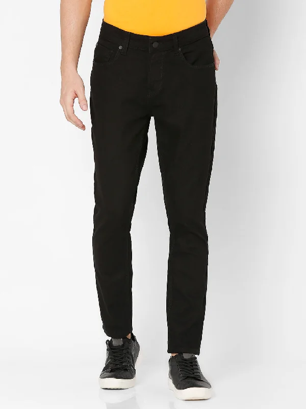 Back Pocket Jeans for Design -Spykar Men Black Cotton Slim Fit Tapered Length Jeans (Kano)