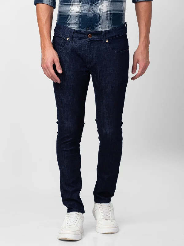 Sustainable Jeans for Eco -Spykar Men Raw Blue Cotton Slim Fit Tapered Length Jeans (Kano)