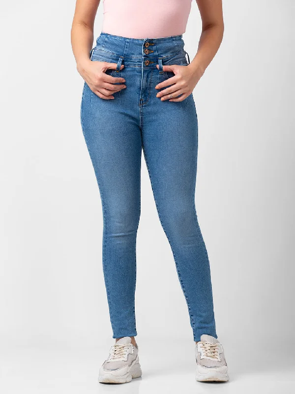 Holiday Jeans for Festive -Spykar Women Mid Blue Lycra Skinny Fit Regular Length Jeans (Adora)