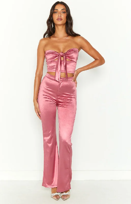 Tapered ankle pants for sleek modern silhouettes -Indigo Pink High Waisted Flare Pants