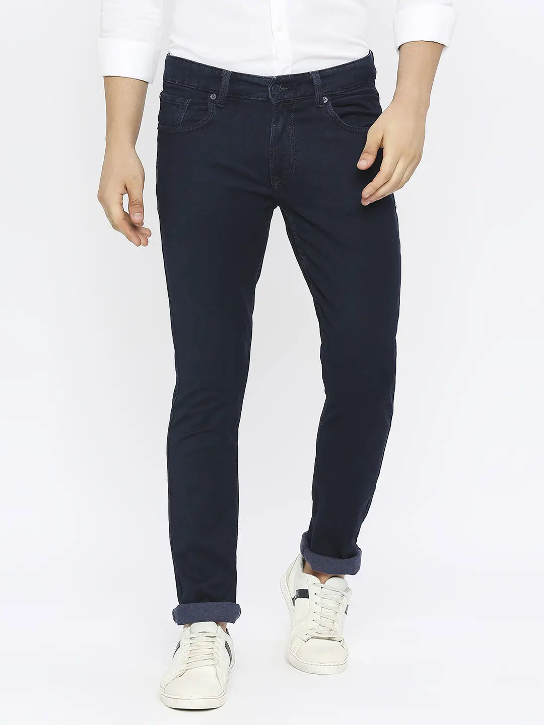 Faded Jeans for Laid-back -Spykar Men Blue Indigo Cotton Stretch Regular Fit Narrow Length Clean Look Mid Rise Jeans-(Rover)