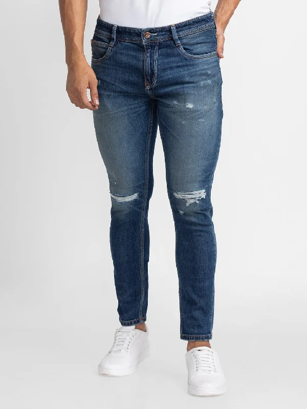 Affordable Jeans for Budget -Spykar Vintage Blue Cotton Slim Fit Tapered Length Jeans For Men (Kano)