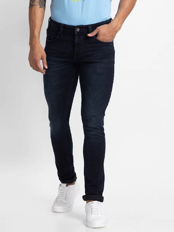 Distressed Jeans for Edgy Style -Spykar Blue Indigo Cotton Slim Fit Narrow Length Jeans For Men (Skinny)