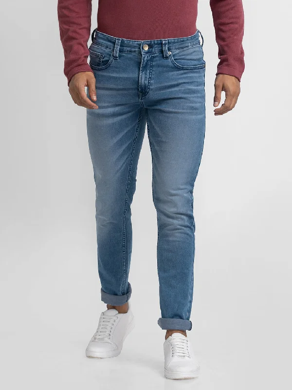 Ripped Jeans for Trendy Look -Spykar Greyish Blue Cotton Comfort Fit Straight Length Jeans For Men (Ricardo)