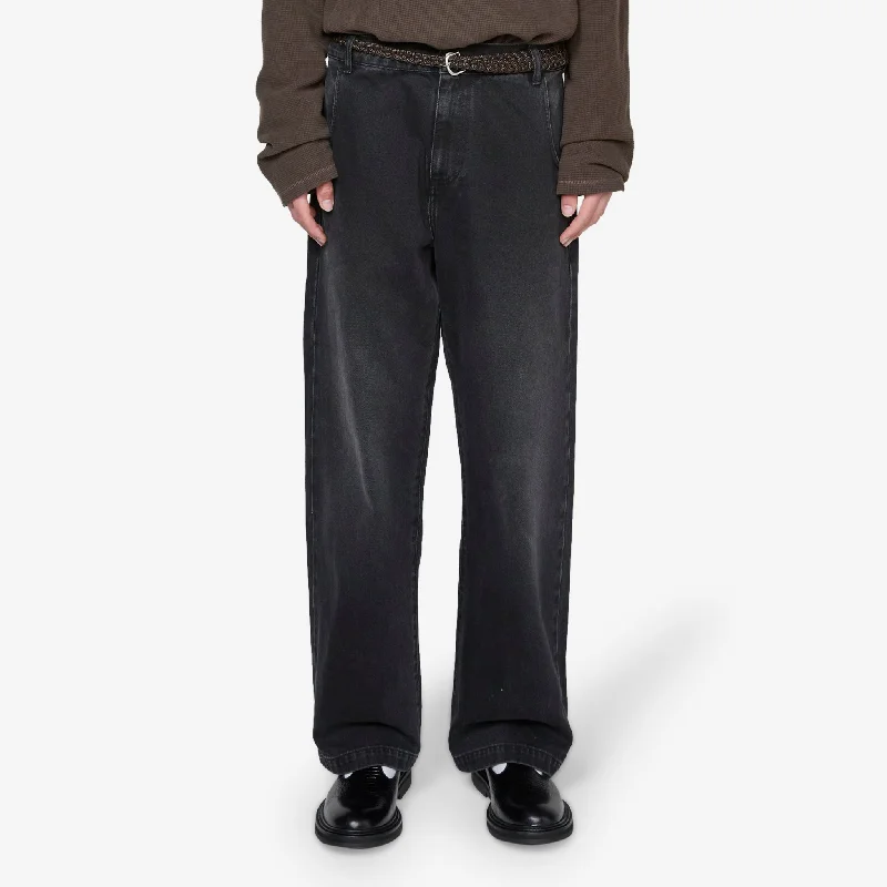 Lightweight travel pants with wrinkle-free fabric -Straight Cut Jeans Faded Black