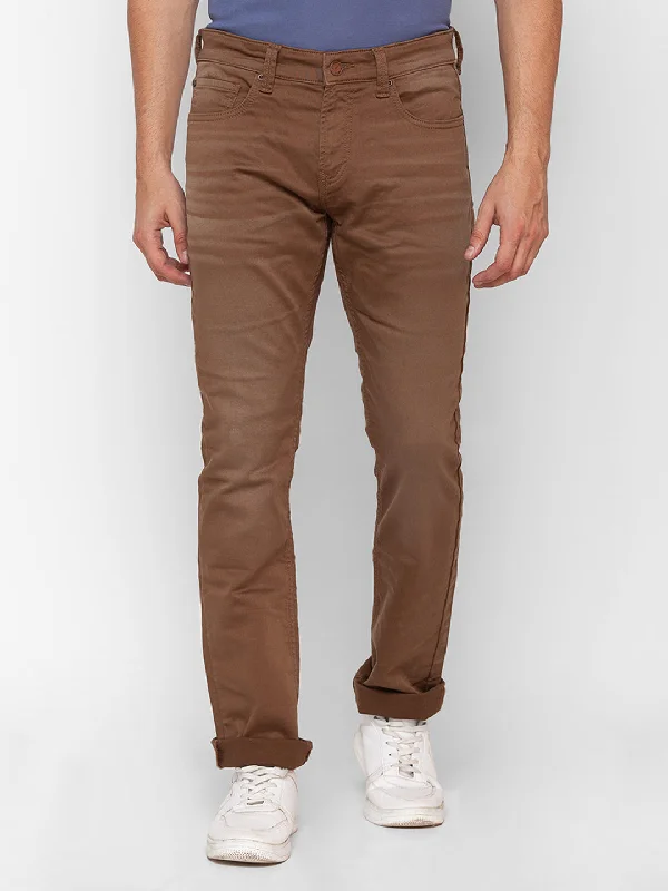 Pencil Skirt Jeans for Sophistication -Spykar Coffee Brown Cotton Regular Fit Narrow Length Jeans For Men (Rover)