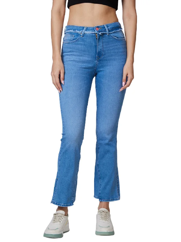 Wide Leg Jeans for Comfort -Spykar Mid Rise Bootcut Fit Blue Jeans For Women