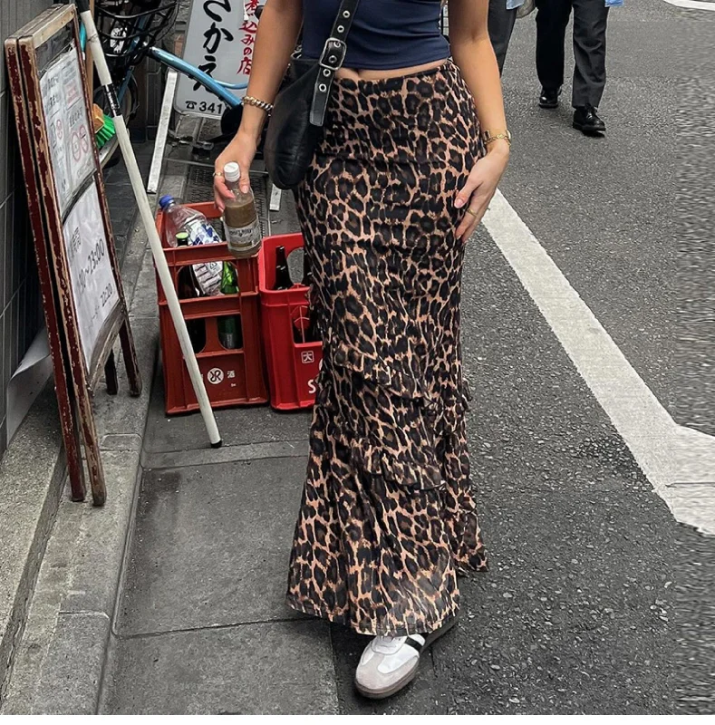 Affordable skirts with basic solid colors -Ahria Mesh Leopard Maxi Skirt