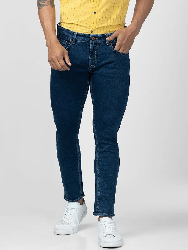 Raw Denim Jeans for Authentic -Spykar Men Indigo Blue Cotton Slim Fit Tapered Length Jeans (Kano)