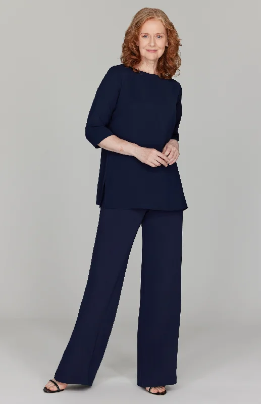 Soft jogger pants for relaxed weekend lounging -Lustrous Crepe Essential Wide Leg Pant w/Flat Front & Back Elastic