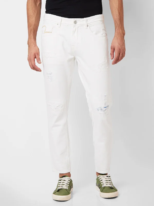 Leather Trim Jeans for Luxury -Spykar Mid Rise Slim Fit White Jeans For Men