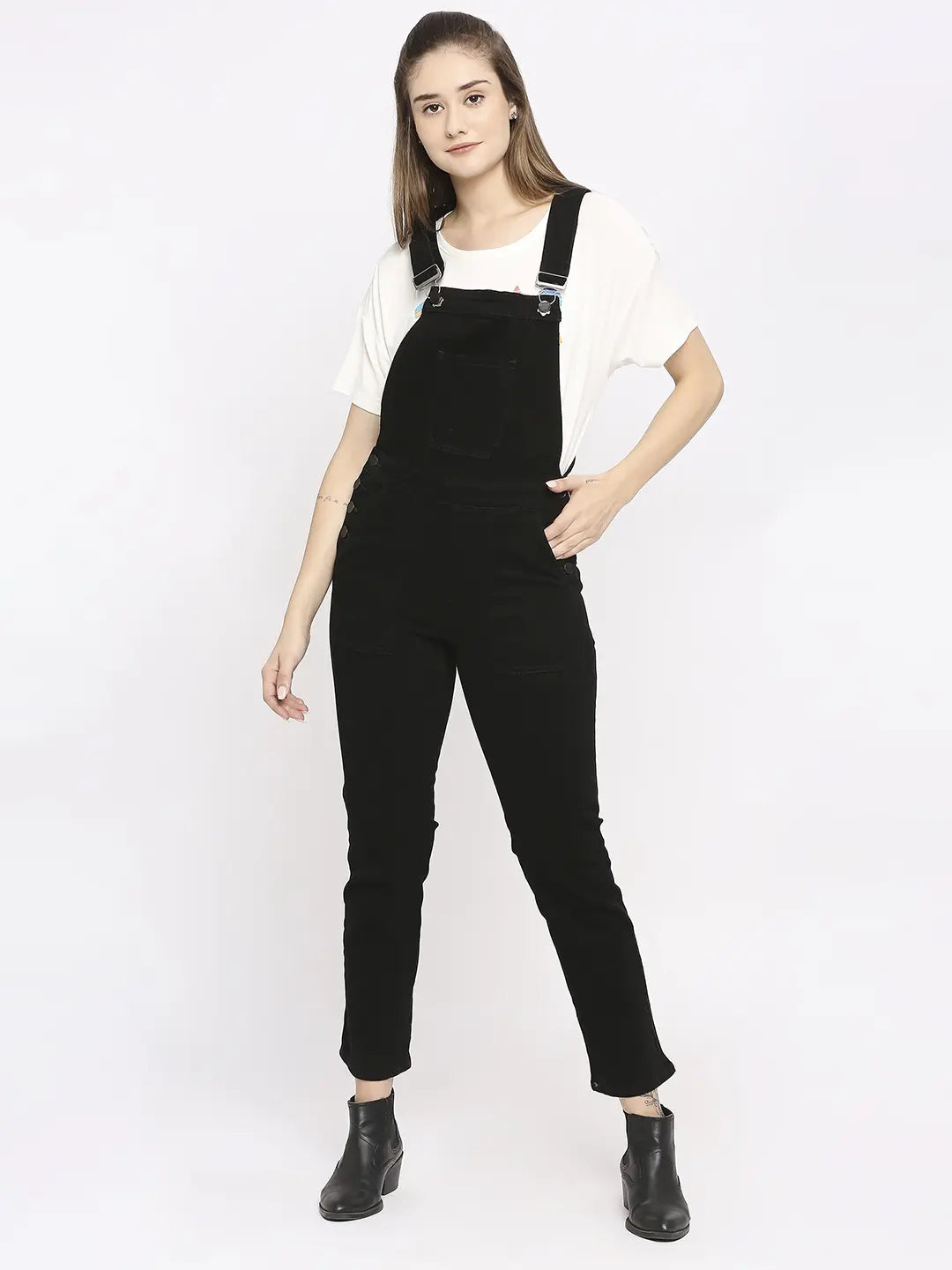 Cargo Jeans for Utility -Spykar Women Black Lycra Slim Straigth Fit - Clean Look Mid Rise Jeans-(Emma)