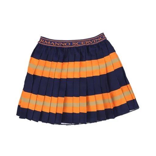 Orange Long Skirts for Energetic -ERMANO SCERVINO NAVY STRIPED PLEATED SKIRT [Final Sale]