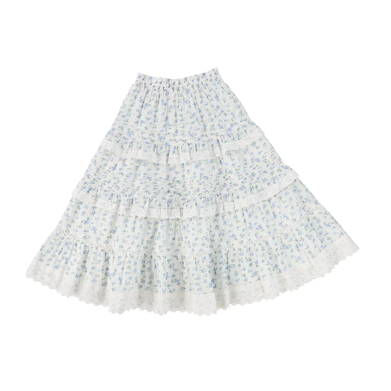 Low-waisted Long Skirts for Relaxed -BAMBOO FLORAL PRINTED LACE TRIM SKIRT [FINAL SALE]