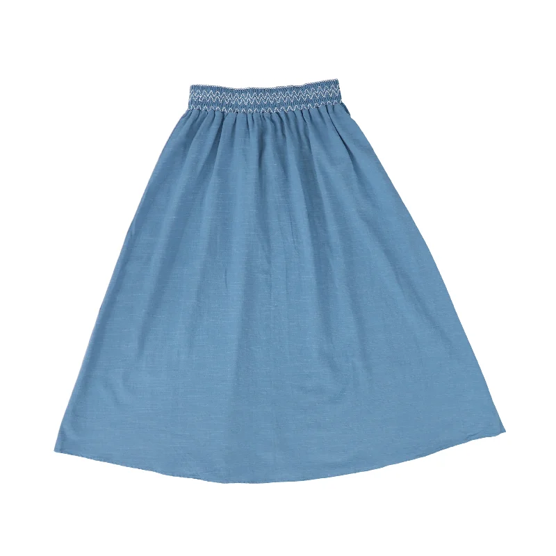 Long Skirts for Graduation -BACE COLLECTION BLUE SMOCK STICHED DETAIL SKIRT [FINAL SALE]