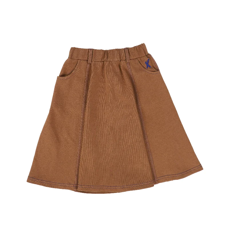 Solid Color Long Skirts for Simple -HEY KID BROWN STITCHED SKIRT [Final Sale]